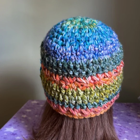 Crochet sunflower beanie soft double strings acrylic new comfortable medium - Picture 5 of 10